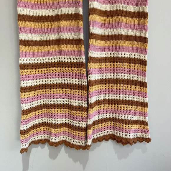 L*Space NWT Turn The Tide Crochet Pants in Cancun Stripe, White, Pink, Brown L - Picture 6 of 13